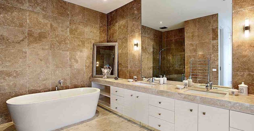 Travertine tiles and slabs bathroom